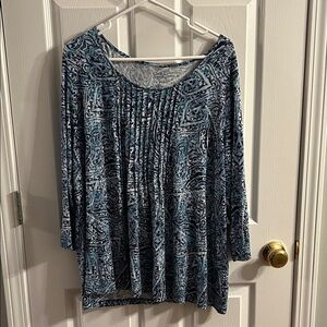 Croft & Barrow Blue and Black Patterned Blouse